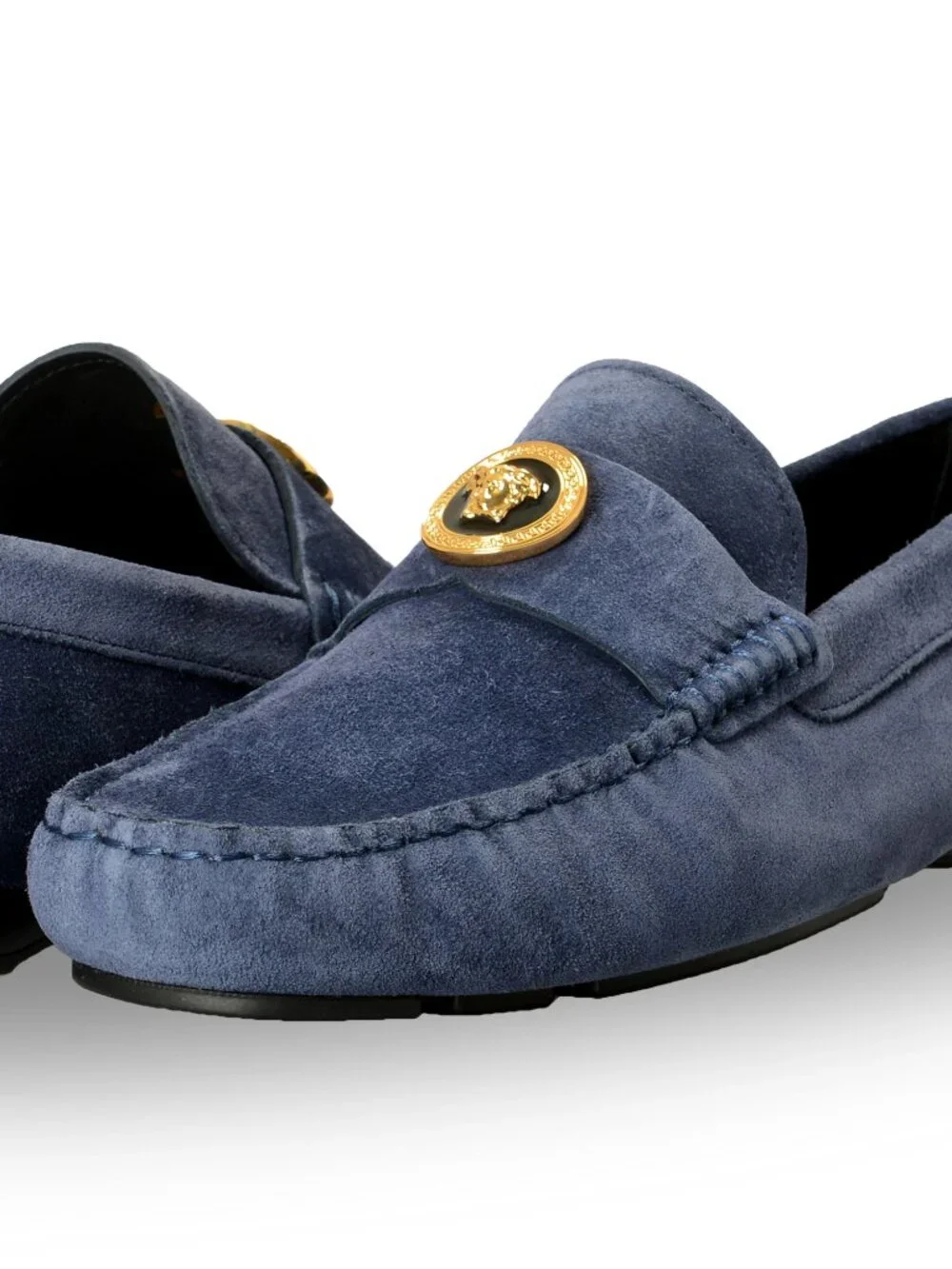 Versace Men's 100% Suede Leather Gold Medusa Driver Loafers Shoes US 13 IT 46 - Picture 8 of 8
